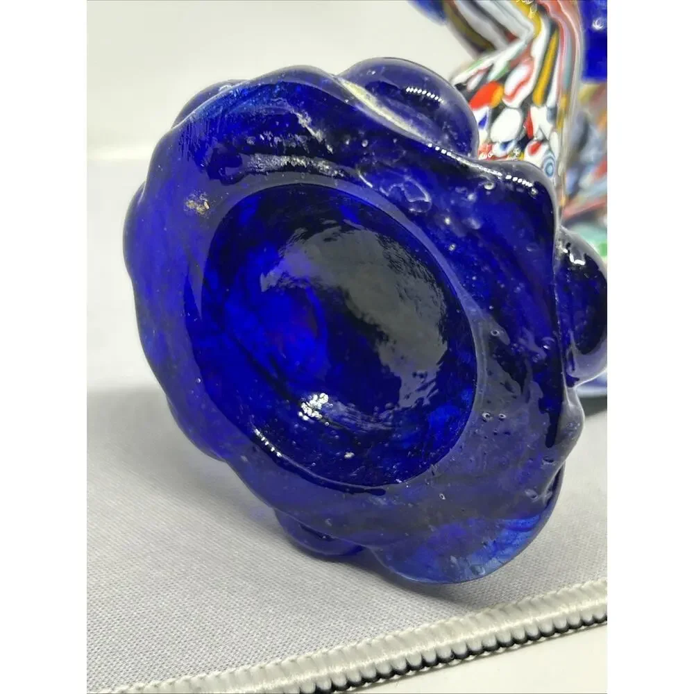 Vtg Murano Style Blown Blue Art Glass Rooster Colorful Bird 7" Figurine Nice - Picture 8 of 8